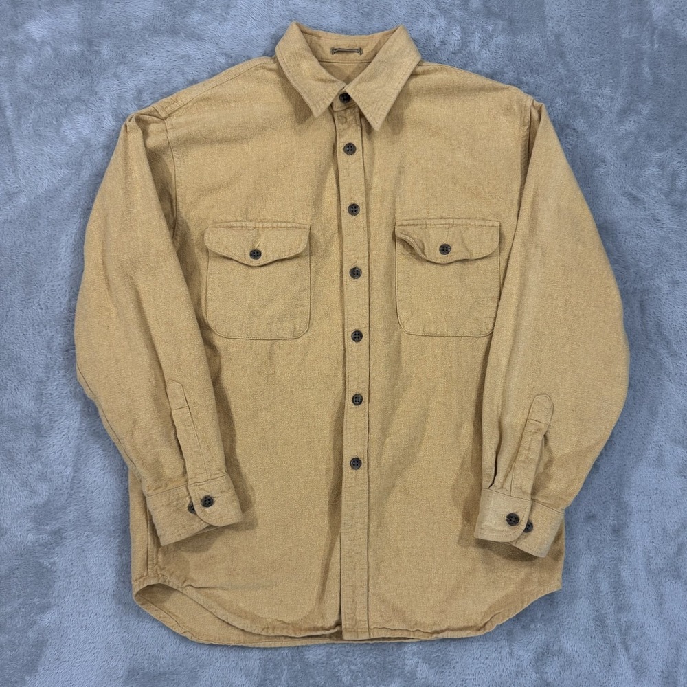 St Johns Bay Shirt Mens M Yellow Chamois Cloth Flannel Shacket Warm Soft Comfort